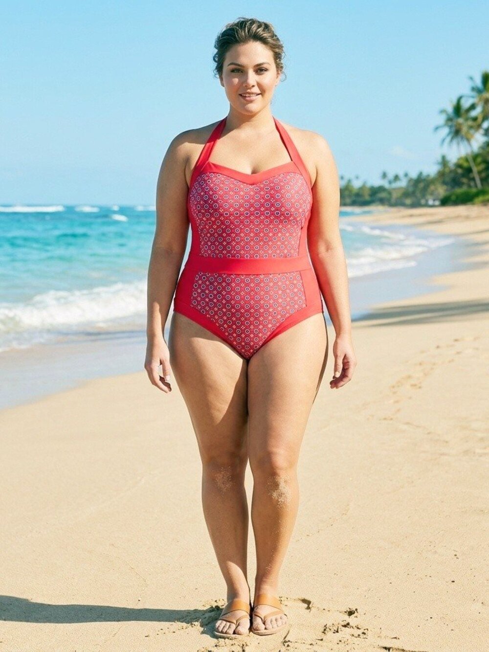 Jaclyn Smith Women's One Piece Swimsuit Red Print Pattern Size 26W